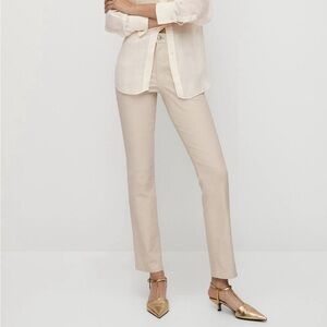 Massimo Dutti High Waisted Straight Leg Coated Trousers Size 6